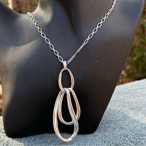 Long Stella & Dot silver necklace, 3 teardrop shaped loops